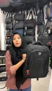 Tas Ransel Laptop Pria Wanita Backpack Sekolah Kuliah Kerja Motif Polos Hitam - PG 8803