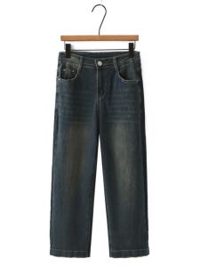 American Retro High Waist Wide Leg Jeans Straight Cut Slimming Jeans Versatile Nine Point Denim Pants for Women Autumn New Style