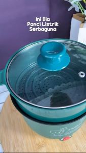 MM - Panci Listrik Serbaguna 1.6L Free Kukusan Stainless - Frypan Electric Lapisan Keramik Anti Lengket - Rice Cooker Portable Mengukus