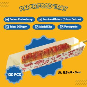 100 PCS Paper Food Tray Wadah Box Kertas untuk Sosis Motif Fast Food Warna Merah