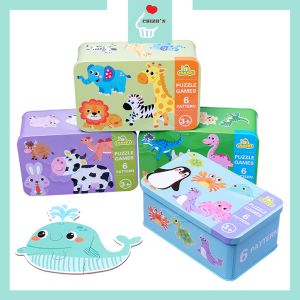 Duoqu Puzzle Games 6 Pola | Puzzle Kayu 6 in 1 dalam Kotak Kaleng Tinbox