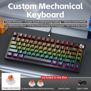 NEXUSCLICK K80 Mechanical KeyboardFull Keys Hot-Swappable 3-Layer Sound Dampening RGB Type-C Wired 80% Compact Gaming Keyboard