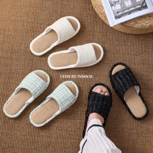 RUNROU | Sweat Absorbent Soft Bottom Quiet Slippers for Air Conditioning Home Use Linen Material