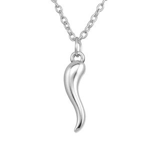 Lemegeton Italian Lucky Horn Charm Good Luck Pendant Necklace for Man And Women Link Chain Silver Color Fashion Necklace Gift