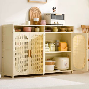 Cream Kitchen Storage Cabinet Multi-Layer Sideboard Cabinet Rack Microwave Oven Storage Cabinet