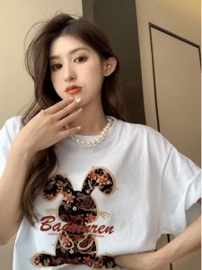 เสื้อยืดแขนสั้นผู้หญิง Pure Cotton 220 กรัม ทรงหลวม สไตล์เกาหลี ลายการ์ตูน ทรงเข้ารูป สีขาว เสื้อคอกลม