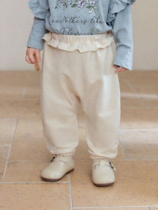 babylove | Girls Baby Cotton Long Pants with Large Seat and Sweet Wooden Ear for Spring and Autumn Outings