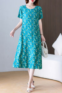 Summer Ladieswear Nightdress Middle-Aged and Elderly Womens Short-Sleeved Rayon Dress plus Size Homewear Pajamas