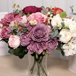 1pcs Simulated peonies and roses weddings Valentines Day bridal bouquet spring home decor outdoor garden decoration