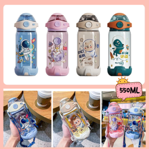 550ML Water Tumbler Children Straw Water Bottle Portable Plastic Straw Cup Students Drinking Bottle