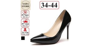 Giày nữ cao gót bigsize 44 43 42 41 SAHA290 10cm 7cm guốc size nhỏ 34 35 đen da bóng trơn basic cỡ to đại big size lớn