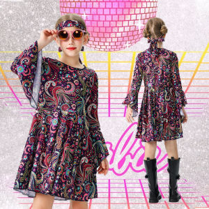 LOlanta Girl‘s Retro Disco Costume Kids Sparkle Hippie Dress Cosplay 60s 70s  Carnival Halloween Performance Singer Clothing 5-12Years