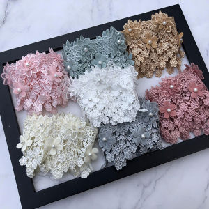 Phụ Kiện Trang Trí Ren Hoa Hồng Kim Cương Pha Lê 9CM Rộng Cho Quần Áo Váy Vải Thủ Công DIY