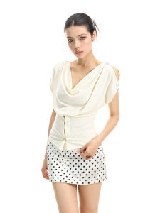 Multiple Ways to Wear Draped Collar Short Sleeve Tshirt Slimming Womens Top