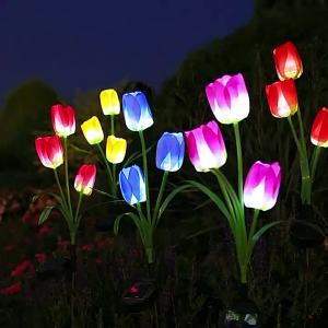 LED Solar Three Head Tulip Garden Light Outdoor Waterproof Lawn Light Courtyard Passage Landscape Decoration Home Lighting