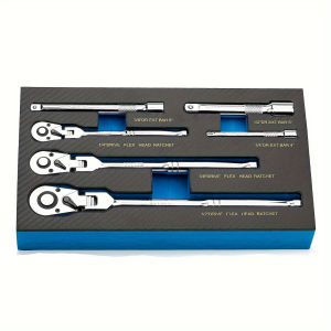 6pcs Flex Head Ratchet Wrench Set 72 Tooth Swivel Spanner 1/4 3/8 1/2 Drive With Extension Bar EVA Foam Tray Car Repair Tool