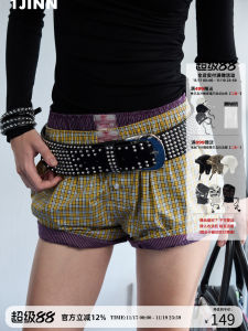 กางเกงขาสั้นลายสก็อตหลวมๆ สำหรับผู้หญิงในบ้าน กางเกงนอนลำลองที่สวมใส่สบาย กางเกงขายาวทรงตรงเอวสูง กางเกงขายาวผู้หญิง