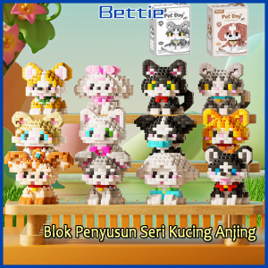 BETTIE Mainan Balok Model Pajangan Hewan Peliharaan Seri Kucing & Anjing DIY
