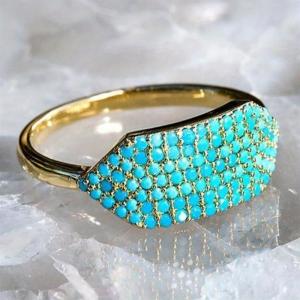 Huitan Women Ring Simple Style Gold Color Full Green Stone Fashion Accessories for Wedding Party Gentle Versatile Lady Jewelry