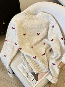New Autumn Winter Comfortable Heart Pattern Sweater Long Sleeve Pullover Round Neck Top Sweater Warm Versatile Womens Clothing