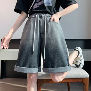 กางเกงขาสั้นผ้ายีนส์ทรงหลวมเอวยางยืดสำหรับผู้หญิงไซส์ใหญ่ กางเกงขายาวทรงหลวมเอวสูง ทรงหลวม กางเกงขายาวทรงหลวม