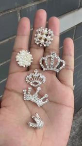 10PCS Handmade Vintage Metal Decorative Buttons Crystal Pearl Flower Center Alloy Flatback Rhinestone Buttons Craft Supplies