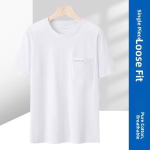 TIANJIANG | Pure Cotton Summer Short Sleeve T-Shirt for Elderly Men with Pockets