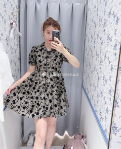 Special Offer Eve Pure Small Amount of Original Sweet Young Adult Florals Shank Flocking Jacquard High Waist Single-Breasted Short Sleeve Dress