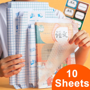 10 Sheets Transparent Self-adhesive Book Wrapper Protective Cover (S/M/L) Diamond Waterproof Film Book Covers with Name Stickers