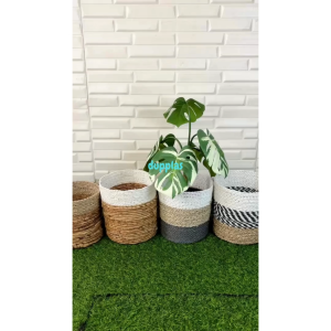 Pohon Plastik Tanaman Artificial Monstera Variegata Juntai X5 Latex Cover Pot Seagrass Variasi Warna Pajangan Hiasan Studio