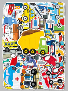 100 Pieces Transportation Stickers Ambulance Bus Cartoon Creative Material Decoration Small Stickers Earphone Case Guitar Thermos Cup Scooter Hand Account DIY Motorcycle Notebook Waterproof Stickers