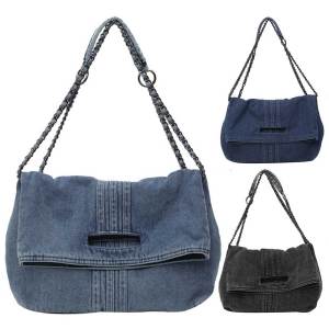 Casual Denim Shoulder Bag for Women with Chain Strap Retro Style Compact Crossbody Tote for Everyday Use
