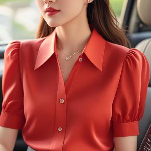 Áo Sơ Mi Nữ Tay Ngắn Thanh Lịch Phong Cách Hàn Quốc Mùa Hè 2025 Thời Trang Mới Siêu Đẹp Trẻ Trung Ôm Vừa Vặn Chất Liệu Khác