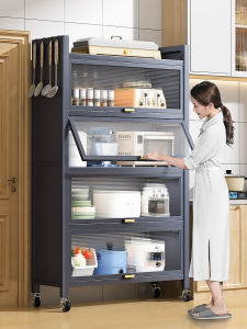 Kitchen Multi-layer Stand Microwave Oven Rack with Door Pot Storage Cabinet Floor-standing Multipurpose Appliance Holder