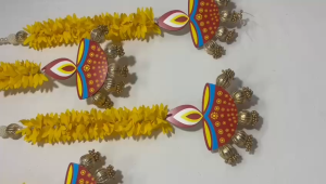 Traditional Handcrafted Artificial Yellow Flower String with Decorative Diya Hanging |Pooja| Diwali | Festival Home Décor | Pack of 1 Pc
