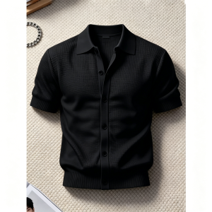 Black Retro Knit Collar T-Shirt