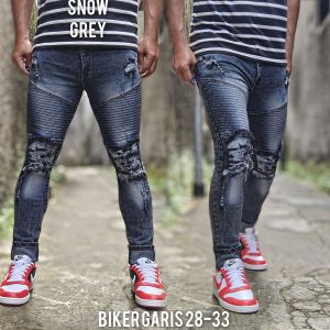 Celana Jeans Sobek Pria Bikers Garis Stretch Melar Denim Tebal Slimfit Skinny Size 28-33 Premium
