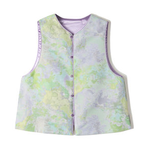 ROCO New Chinese Style Series Purple Turquoise Glass Bead Buttons Imitation Jade Buckle round Neck Button up Sleeveless Vest