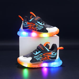 Mgo Kidss Teen Led Cartoon Dragon Sneakers - Boys Sneakers with Flashing Lights Camouflage and Solid Patterns Velcro Closure Ages 1-9 Perfect for Casual Play Seasonal Youth Footwear | Dragon-Themed Shoes | Durabl