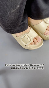 Sandal Selop Wanita Eva Phylon Kombinasi Karet Jelly Trendy Korea Style Sendal Platform Tali 1 Gesper Simple Elegan Sol Tebal Sehari-hari Cewek Terbaru 2025 Balance H-809 Cream