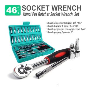 Set Kunci Sok Kunci Shock 46pcs Mobil Motor Lengkap Socket Tool Kit Set Pas Ring Motor Mobil