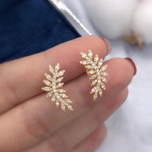 Huitan Chic Leaf Shaped Stud Earrings Silver Color Ear Accessories for Women Full Cubic Zirconia Earrings Statement Jewelry 2021
