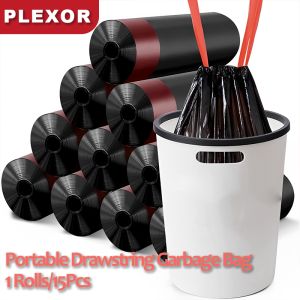 Plexor 1 Rolls Portable thickened garbage bag with drawstring to close kitchen garbage disposable large plastic bag加厚手提式垃圾袋抽绳收口厨房拉圾大号垃圾
