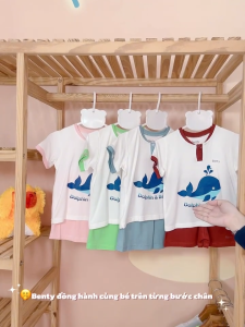 Bộ cộc tay cổ trụ BENTY in hình cá voi BT041 chất mềm mịn mát đồ bộ cho bé trai bé gái