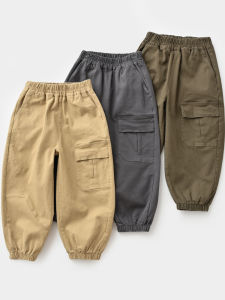 Childrens Workwear Trousers Autumn Style Loose Weave Sports Casual Pants for Boys mid to Older Kids Elastic Waist Cotton Blend