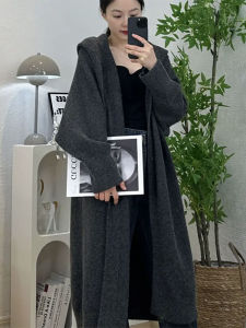 ฤดูใบไม้ร่วง ฤดูหนาว ผู้หญิง หลวม ถัก คาร์ดิเกน มีฮู้ด เสื้อโค้ท มีปุ่ม หนาขึ้น แขนยาว ความยาวปานกลาง ชุดทํางานสีบริสุทธิ์