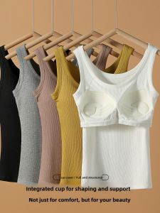 ZISU | Womens Tank Top With Chest Pad Invisible Bra Base Underwear Summer Top Outerwear New Style 2025 Autumn U-neck High Elasticity