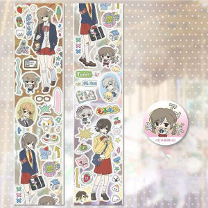 35cm Piece of Cut Sticker Girl Whispers Die-cut Pocket Tape Packaging Cute Campus Character Pocket Material Decorative Sticker