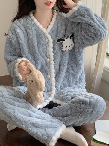 Coral Velvet Pajamas Womens Autumn and Winter Thick Fleece Flannel Cartoon Cute Pacha Dog Can Be Outerwear Homewear Suit