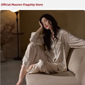 MiiOW | Cool Ice Silk Long Sleeve Lightweight French Dot High-end Sleepwear Set